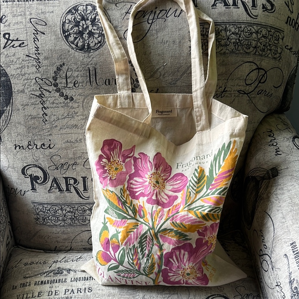 Floral Canvas Tote Bag - Pink and Green